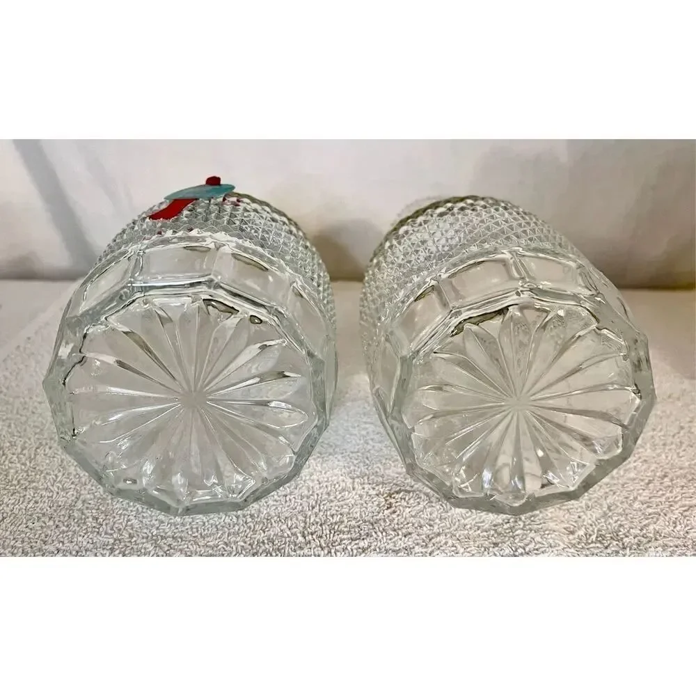 2 Mid-Century Leonard Diamond Cut Crystal Silver Band Decanturs No Chips or Crac
